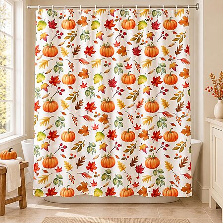 72" x 72" Mehofond Fall, Pumpkin & Orange Maple Leaves Shower Curtain