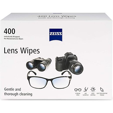 400-Count ZEISS Pre-Moistened Alcohol Wipe Glasses Cleaner $12.10