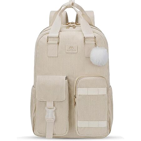 15.6" Matein Corduroy Laptop Backpack w/ Luggage Strap (Beige) $10