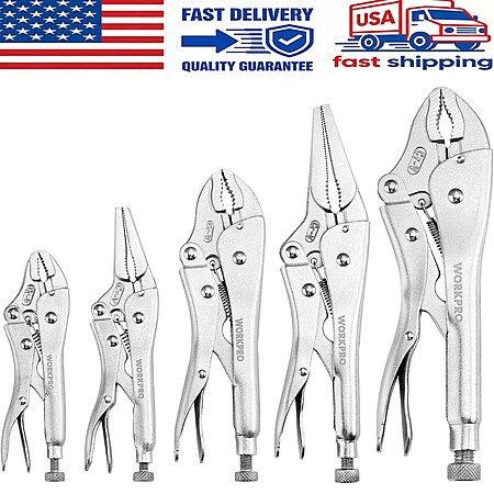 5-Pc Workpro Curved Jaw (5"/7"/10") & Long Nose (6.5"/9") Locking Pliers Set $16.80 + Free S&H