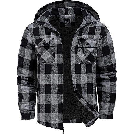 SCODI Men's Flannel Fleece Sherpa Lined Zip Up Hooded Jacket