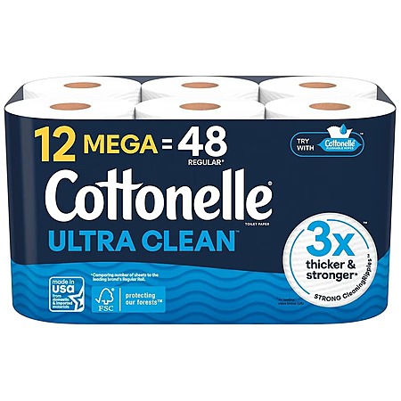 12-Ct Cottonelle 1-Ply Mega Roll Toilet Paper (Ultra Clean/Comfort) + $2 WG Cash 2 for $18 + Free Pickup