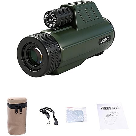 SCOKC 10x32 Compact Waterproof Monocular Telescope (2 Colors) $29.45 + Free S&H