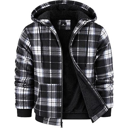 ZITY Men's Flannel Hooded Fleece Sherpa Lined Plaid Zip Up Sweatshirt (various) $20