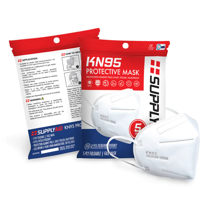 5-Pack SupplyAid KN95 Protective Standard Face Mask $17 + $6.50 S/H