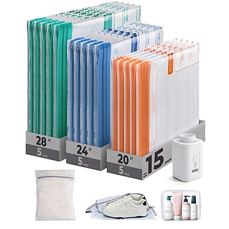 18-Pc BAGSMART Multicolor Vacuum Storage Bags Travel Kit w/ Pump $15.10