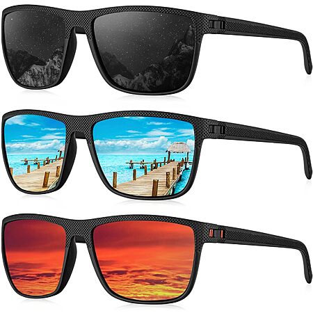3-Pk Kaliyadi Men's Polarized UV400 Rectangle Sunglasses (various) from