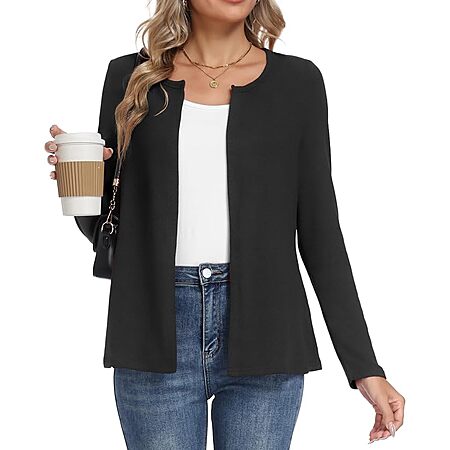 LILBETTER Women's Open Front Long Sleeve Lightweight Cardigan (Black) $9