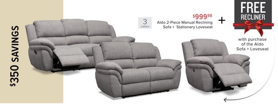 Value City Furniture Black Friday: Aldo Manual Reclining Sofa, Manual Recliner and Stationary Loveseat for $999.98
