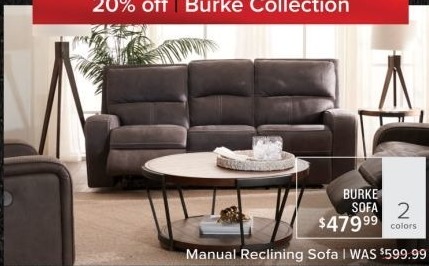 Value City Furniture Black Friday: Burke Manual Reclining Sofa for $479.99