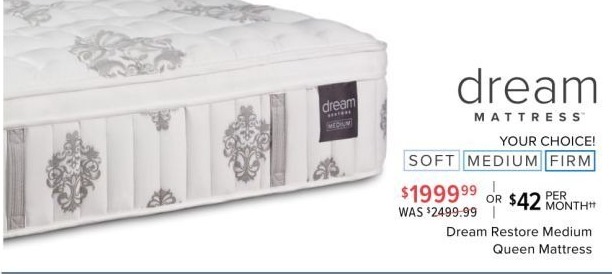 Value City Furniture Black Friday: Dream Restore Medium Queen Mattress for $1,999.99