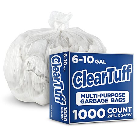 Stock Your Home Clear Trash Bags 6-10 Gallon (1000 Pack) $12.50 after clipping 50% S&S coupon free shipping with prime