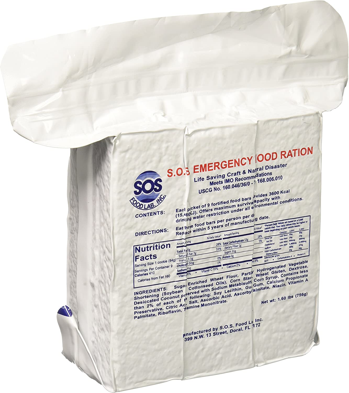 9 Pk. S.O.S. Rations Emergency 3600 Calorie Food Bar - 3 Day / 72 Hour ...