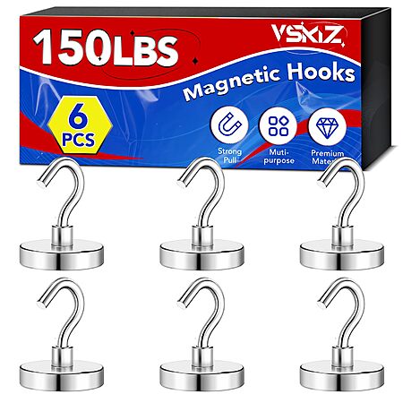 6-Pcs. Heavy Duty Magnet Hooks, 150Lbs $7.49 + Free Shipping w/ Prime or on $35+