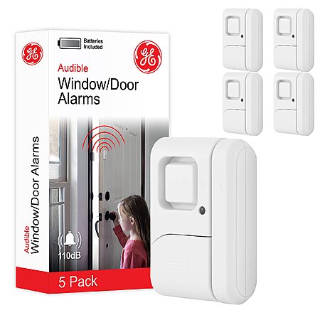 5-Pack GE Personal Home Security Window and Door Alarm w/ Wireless Chime/Alarm (White) $10.66 + Free Shipping w/ Prime or on $35+