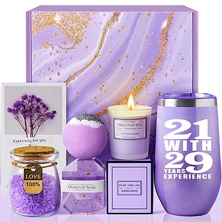 50th Birthday Gifts for Women, Spa Gift Box (lavender-scented candle, Tumbler, Soap & More) $10.79 + Free Shipping w/ Prime or on $35+