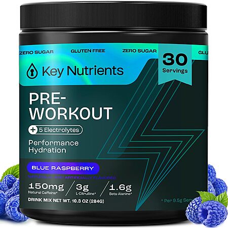 10.3-Oz Key Nutrients Pre-Workout Performance Hydration Powder (Blue Raspberry) $8.99 + Free Shipping w/ Prime or on $35+