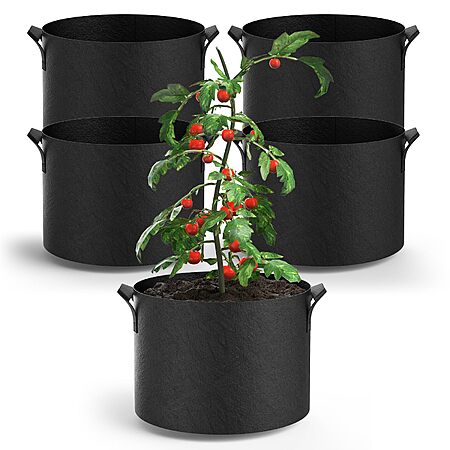 5-Pack Grow Bags 5 Gallon Thickened Plant Grow Bags Multi-Purpose with Durable Handles $4.99 + Free Shipping w/ Prime or on $35+