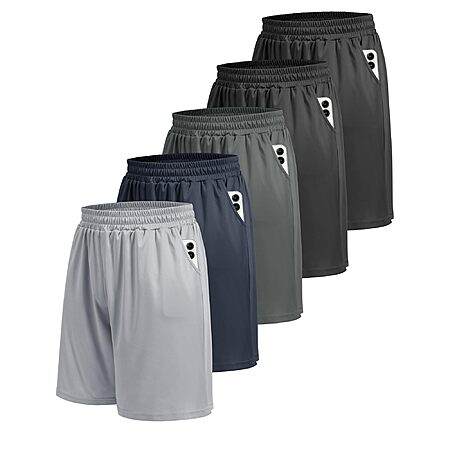 5 Pack Athletic Gym Mens Shorts, Quick Dry with Pockets (Black, Navy, Grey) Sz. Large $24.99 + Free Shipping w/ Prime or on $35+