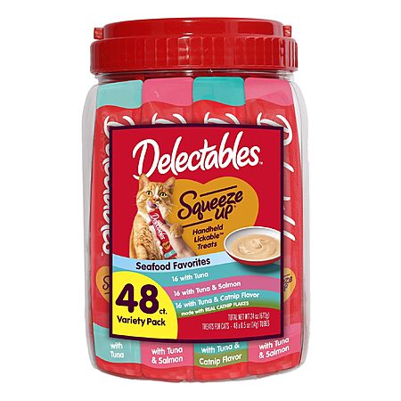 48-Ct Delectables Squeeze Up Tuna w/ Salmon & Catnip (Variety Pack) $17.60 w/ S&S
