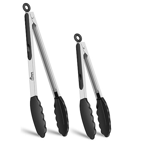 Set of 2 - 7 & 9 Inch HOTEC Premium Kitchen Tongs, Stainless Steel Locking Cooking Tongs with Silicone Tips (Black) $4.99 + Free Shipping w/ Prime or on $35+