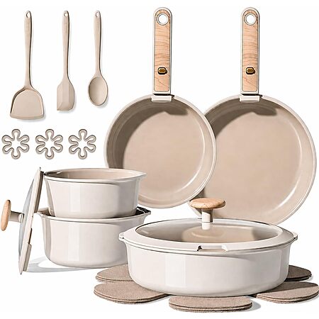 19 Pcs CAROTE Ceramic Cookware Set, Pots, Pans Set Non Stick w/ Detachable Handle (Various) $49.99 + Free Shipping