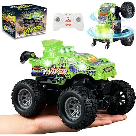 BEZGAR Monster Truck Toys 2.4GHz 1:64 Remote Control Car, Lights, 360° Spins, Metal Shell (Green) $10.99 + Free Shipping w/ Prime or on $35+
