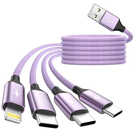 5' MPATIBY 4-in-1 Multi Charging Cable w/ 3 Type-C & 1 Lightning Port (Purple) $4.99 + Free Shipping w/ Prime or on $35+