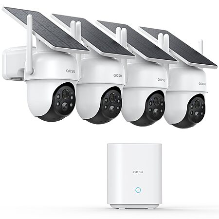4-Pack aosu 3MP Solar Outdoor Security Camera System w/Base, 360° Pan Tilt & More $299.98 + Free Shipping