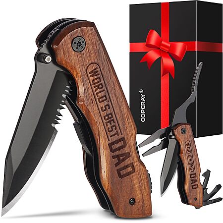 7.6" Wood Handle Pocket Knife w/ 440C Stainless Steel Blade (World's Best Dad) $4.99 + Free Shipping w/ Prime or on $35+