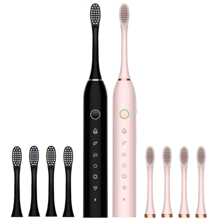 2-Pk Ultrasonic Rechargeable Toothbrush Set w/ 8 Brush Heads $15 + Free S&H
