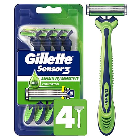 4-Ct Gillette Men's Sensor3 Sensitive Disposable Razors w/ Aloe $3.65 w/ S&S