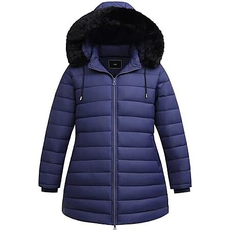 Women's Pefflarge Plus Size Quilted Thermal Down Parka Coat (Dark Blue) 4X $9.99 + Free Shipping w/ Prime or on $35+