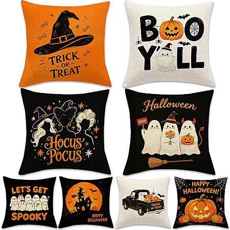 4-Pk 18x18" HSHFAMIIY Halloween Double-Sided Linen Throw Pillow Covers $4