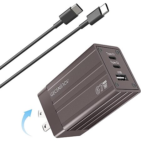 GECENinov 67W 3-Port GaN USB-C Wall Charger w/ Foldable Plug & 5' Cable (Bronze) $4.19 + Free Shipping w/ Prime or on $35+