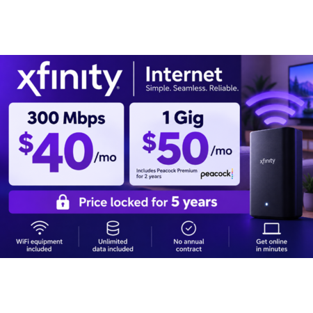 New Xfinity Internet Customers: 5-Yr Price Service: 300 Mbps $40/mo, 1 Gig $50/mo (Offer Ends 9/21)