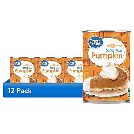 12-pk 15-oz Great Value 100% Pure Pumpkin $11.40 + Store Pick Up