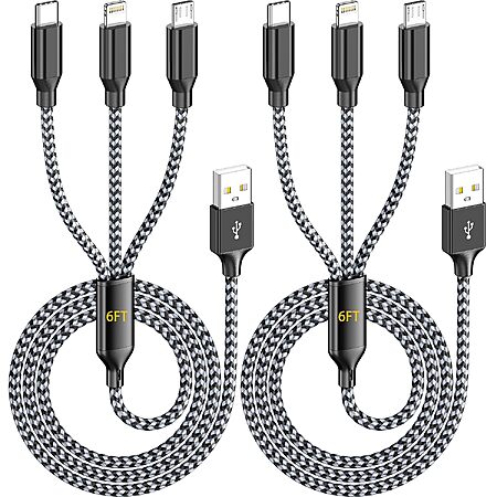 2-Pack 6' IDISON MFi Certified 3-in-1 Multi Charging Cable (Lightning, USB-C & Micro USB) $5.39 + Free Shipping w/ Prime or on $35+