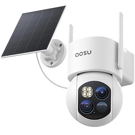 aosu T2 Dual-Lens 3K 360° PTZ Wireless Outdoor Security Camera w/ Solar Panel & 8x Zoom