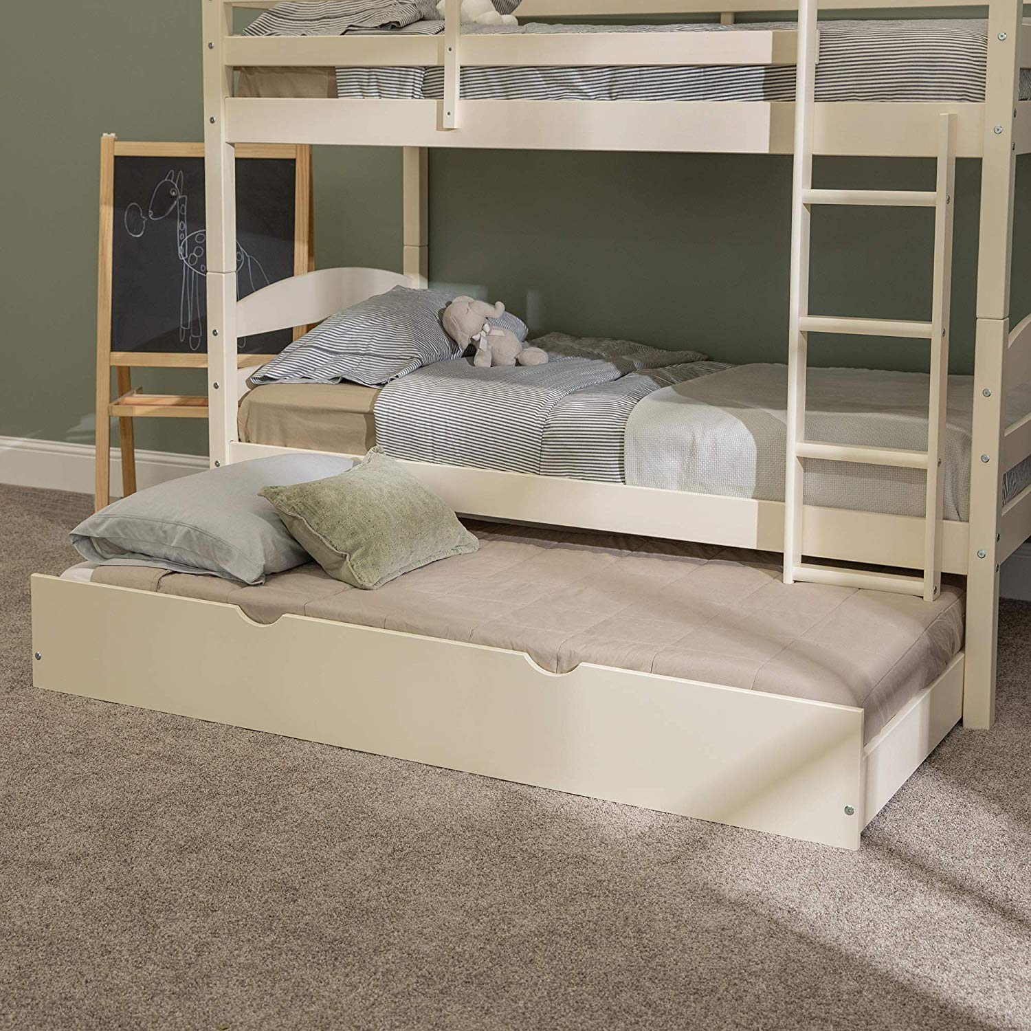 Twin "Trundle" Solid Wood Kids Bed Frame With Wheels (White) $116.00 - Amazon