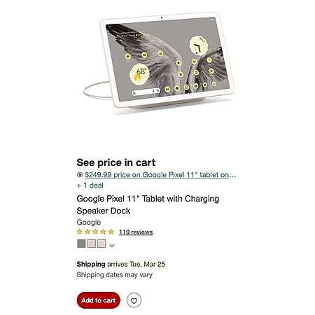 11" 128GB Google Pixel Tablet with Charging Speaker Dock (for Target Circle members) $249.99