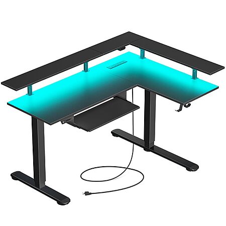 Rolanstar L Shaped Electric Standing Desk w/ LED Light & Monitor Stand $162 + Free Shipping