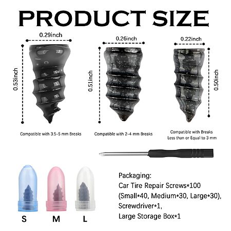 100PCS 3-Size Tire Repair Rubber Nail Kit with Screwdriver $3.44 @ Amazon