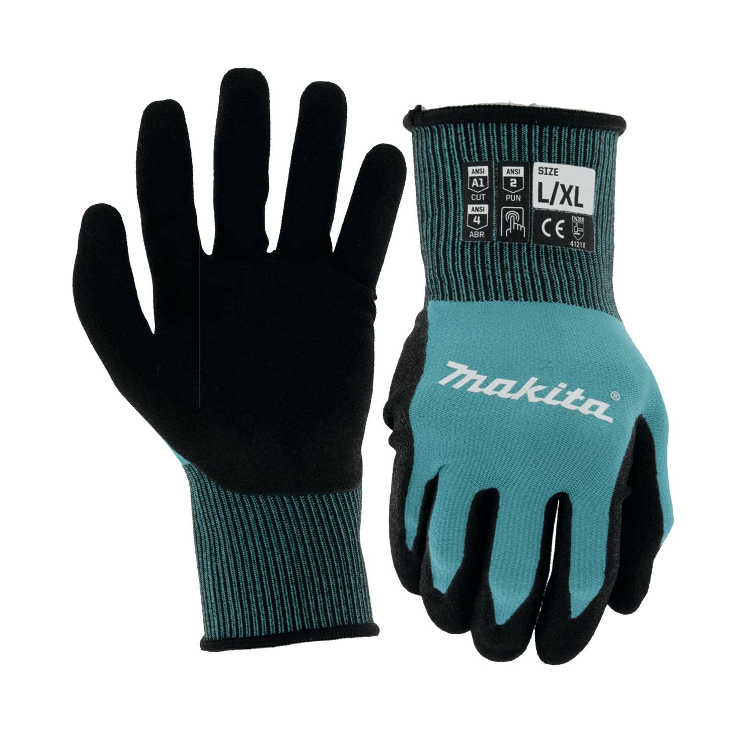 Makita Unisex Fitknit Cut Level 1 Nitrile Coated Dipped Work Gloves (Teal/Black, Various Sizes) $4.99 + Free Shipping w/ Prime or on $35+