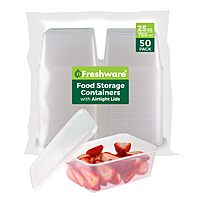 50-Count 25-Oz Freshware Plastic Deli Food Storage Containers w/ Lids