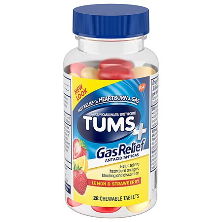28-Count Tums Antacid w/Gas Relief Hard Shell Chewable Tablets (Lemon ...