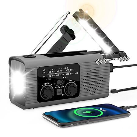 Prime Members: 4000mAh Solar Hand Crank AM/FM/NOAA Portable Emergency Radio (Gray) $16.20 + Free Shipping