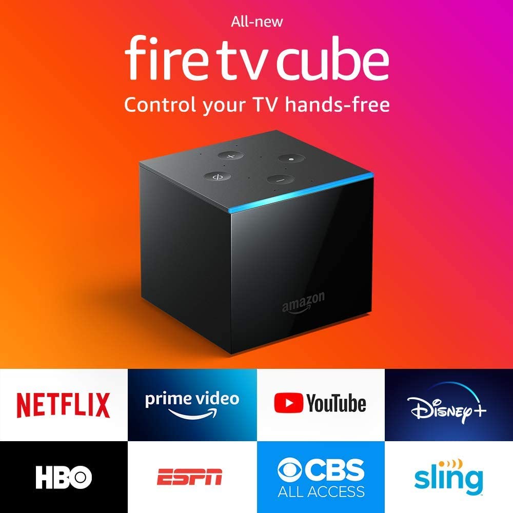 Fire TV Cube, hands-free with Alexa built in, 4K Ultra HD, streaming media player, released 2019 [Fire TV Cube] $99.99