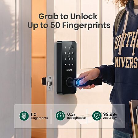 DESLOC Smart Handle Lock with Keypad, Fingerprint Knob for Front Door