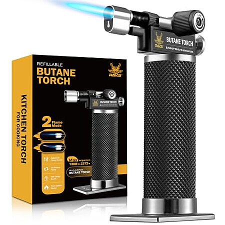 RAVS Butane Torch Lighter, DUAL Flame Mode Creme Brulee Torch, Black